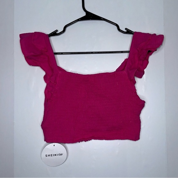 NWT SHEIN vacay pink ruffle trim crop top size medium - Picture 4 of 5